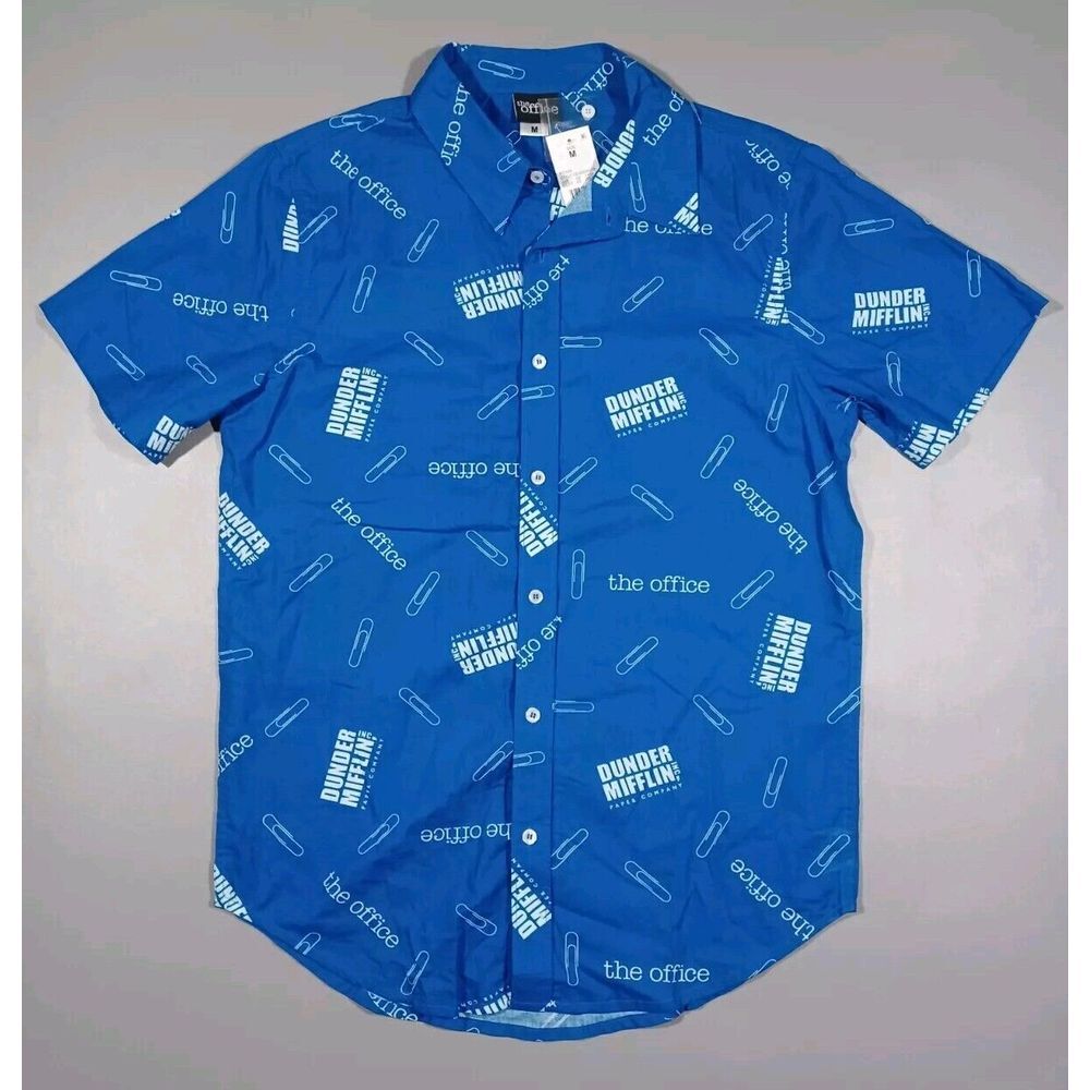 The Office Shirt Mens M‎ Blue Button Up All Over Print Dunder Mifflin New